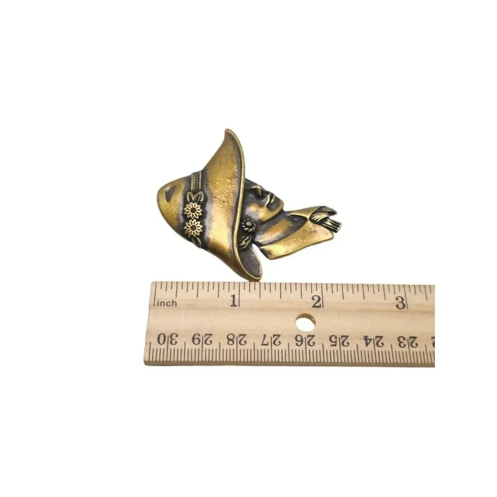 Torino Woman in a Hat Brooch Pin Two Tone Vintage